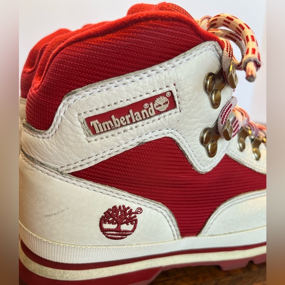 TIMBERLAND Euro Hiker Mid Leather Hiking Boot, 90s Vintage Red/White, Size 9 Y2K - Picture 10 of 13